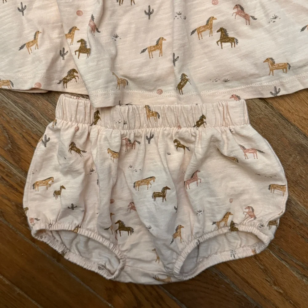 Rylee + Cru Cotton Horse Print Dress & Panties